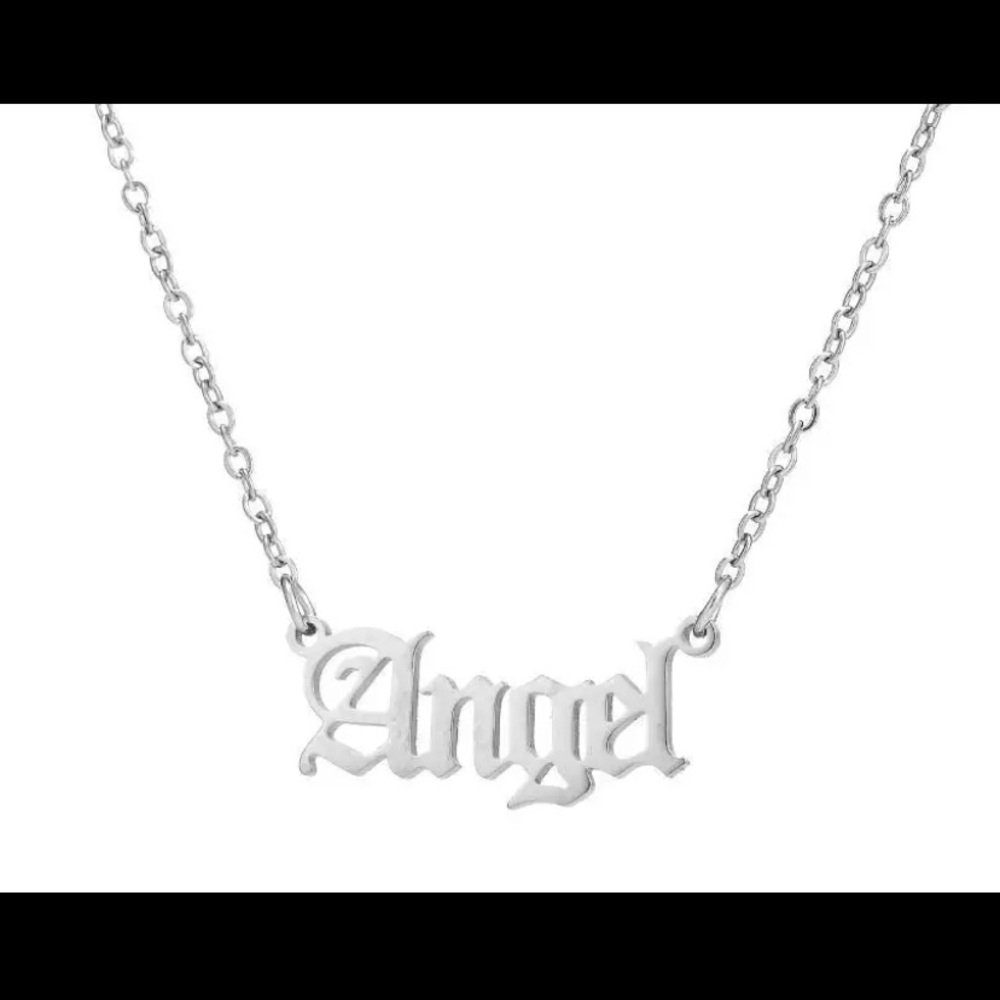 Angel name plate necklace